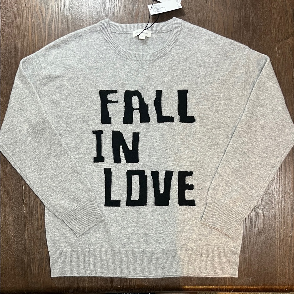 Women's Gray Crewneck Sweater with 'Fall in Love' Design